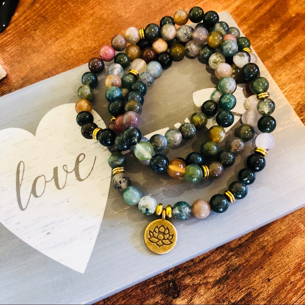🎉HP🎉🦋INDIAN AGATE STONE MALA NECKLACE/BRACELET - Picture 3 of 8
